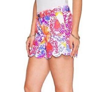High Waist Pink and Orange Shorts with Abstract Pattern